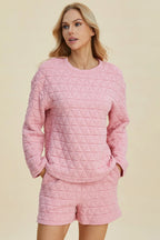Sarah Express Women’s Plus Size Textured Long Sleeve Top and Shorts Set
