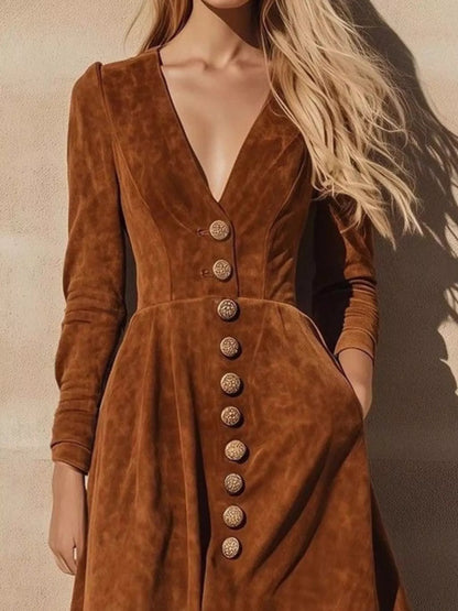 Sarah Express Women's Ruffle Hem V-Neck Midi Dress