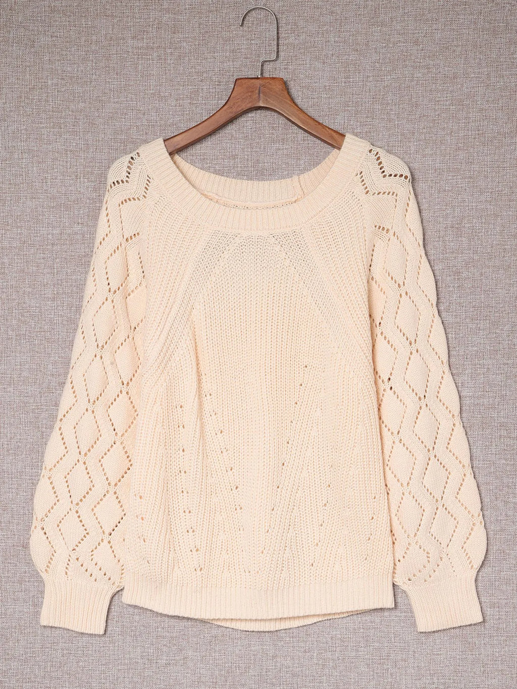 Sarah Express Women's Openwork Round Neck Long Sleeve Sweater