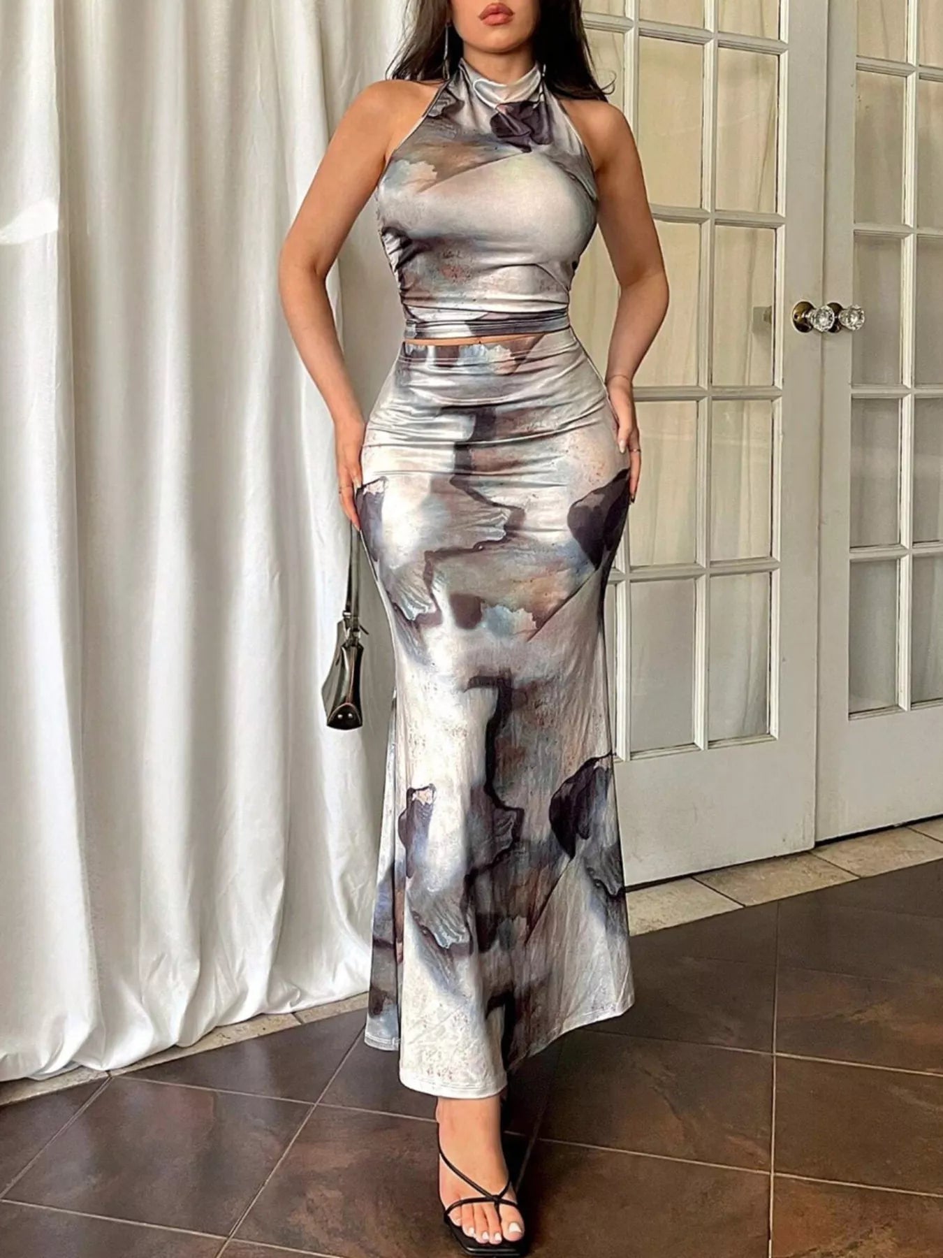 Sarah Express Women's Tie-Dye Halter Top and Mermaid Skirt Set