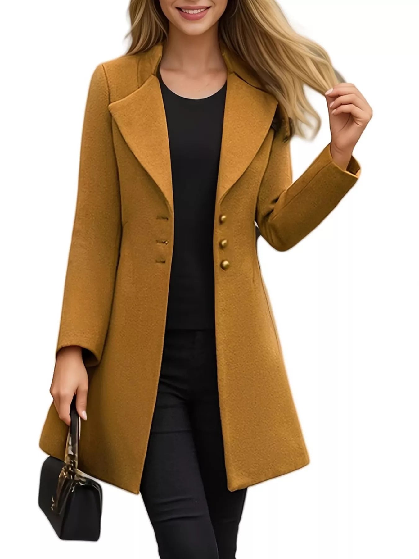 Sarah Express Women's Single-Breasted Long Sleeve Overcoat Plus Size Caramel
