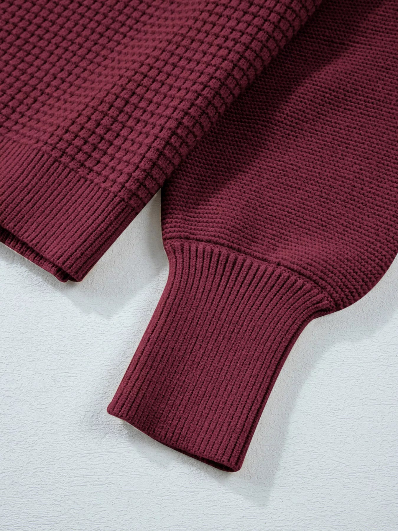 Sarah Express Women's Solid Color Mixed Textured Knitted Crew Neck Sweater