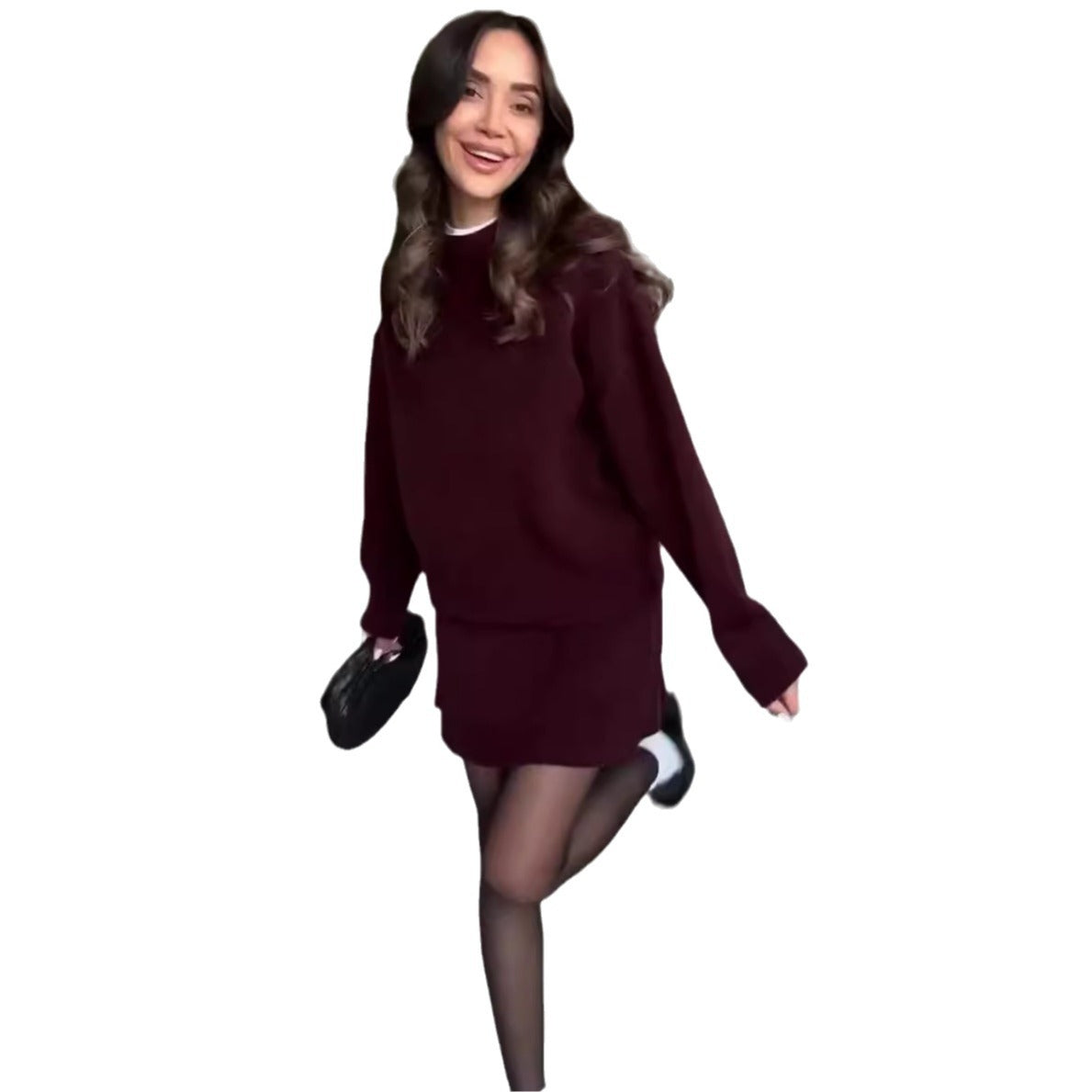 Sarah Express Women's Sweater Skirt Set - 2 Piece Knit Outfit Long Sleeve Pullover High Waist Mini Skirt