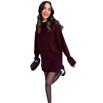 Sarah Express Women's Sweater Skirt Set - 2 Piece Knit Outfit Long Sleeve Pullover High Waist Mini Skirt