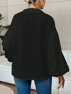 Sarah Express Women's Polka Dot Balloon Sleeve Blouse - Oversized Button-Up Top