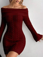 Sarah Express Women's Off-Shoulder Cable Knit Bodycon Sweater Dress