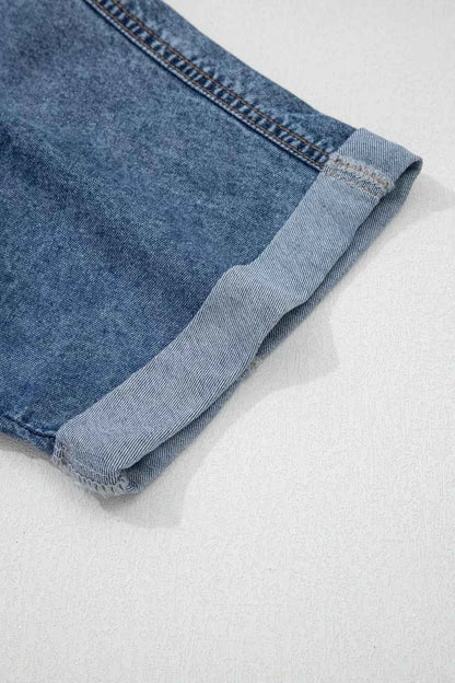 Sarah Express Women's Denim Shacket Button Front Short Sleeve Jacket with Pockets