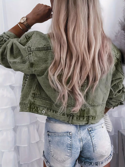 Sarah Express Women's Studded Button Up Denim Jacket