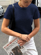 Sarah Express Women's Round Neck Short Sleeve Sweater