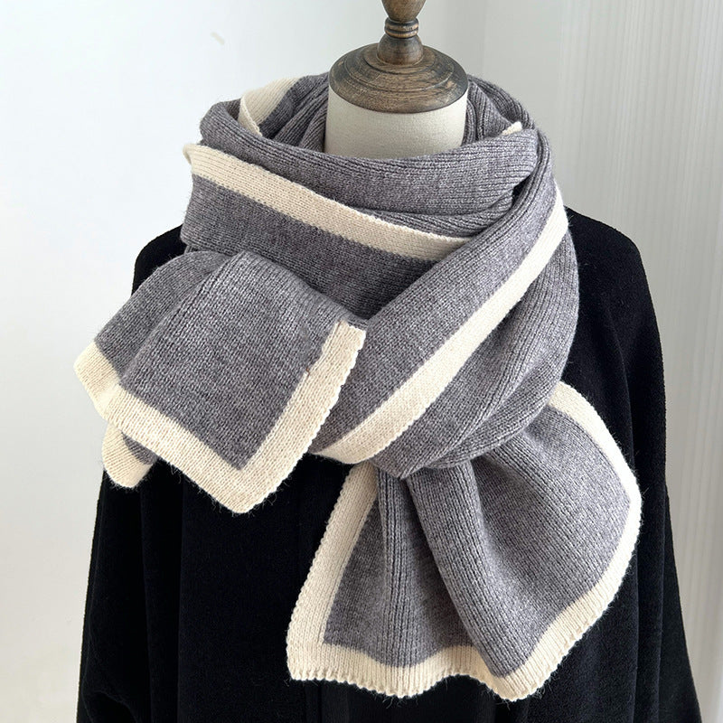 Sarah Express Women's Knitted Scarf Color Block Border Design Fall Winter Warm Accessory