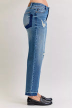 Sarah Express Women’s Plus Size Distressed Boyfriend Jeans with Patch & Repair

