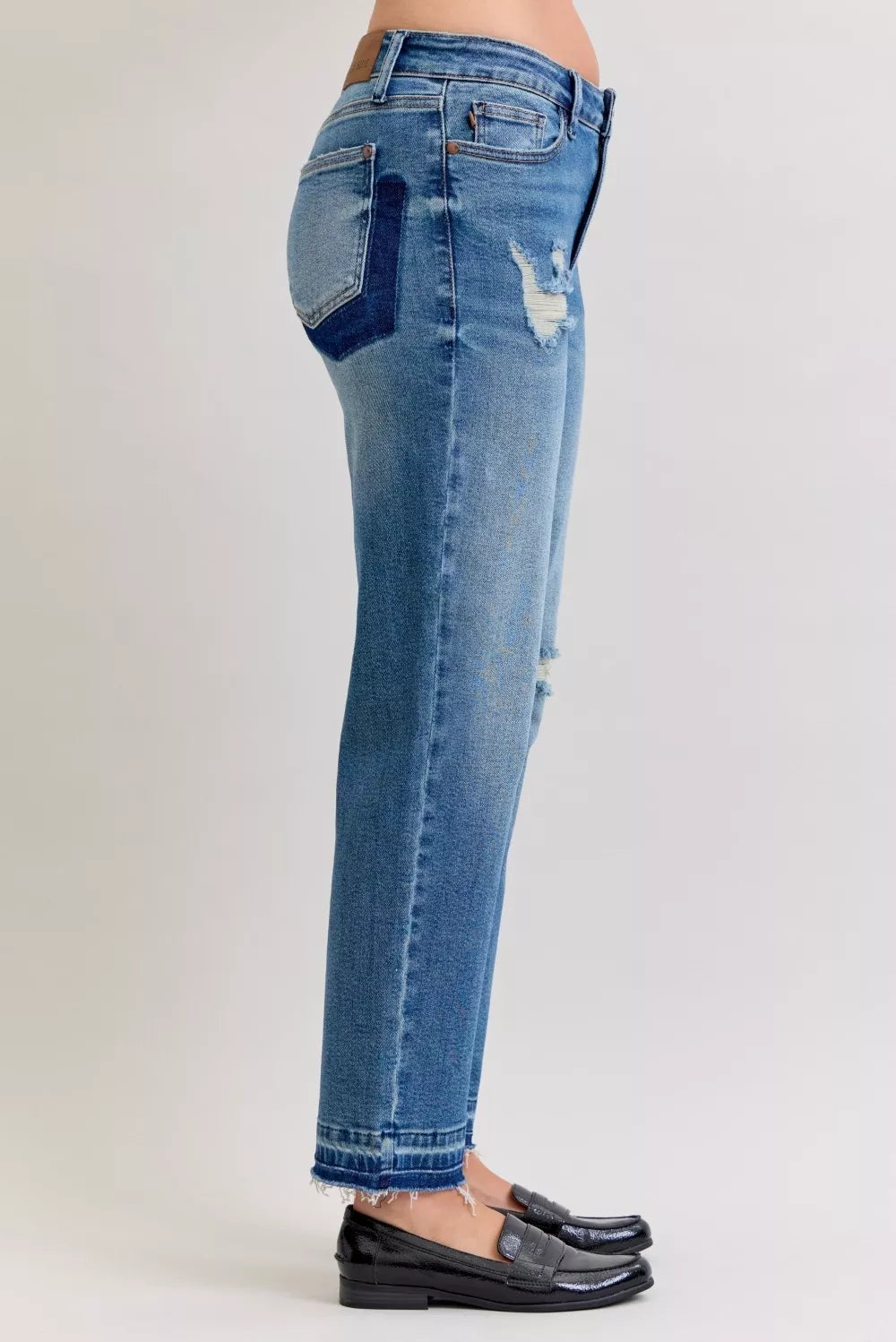Sarah Express Women’s Plus Size Distressed Boyfriend Jeans with Patch & Repair
