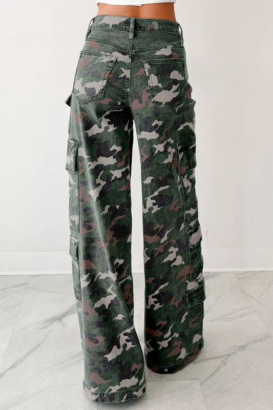Sarah Express Women's Camo Print High Waist Cargo Pants