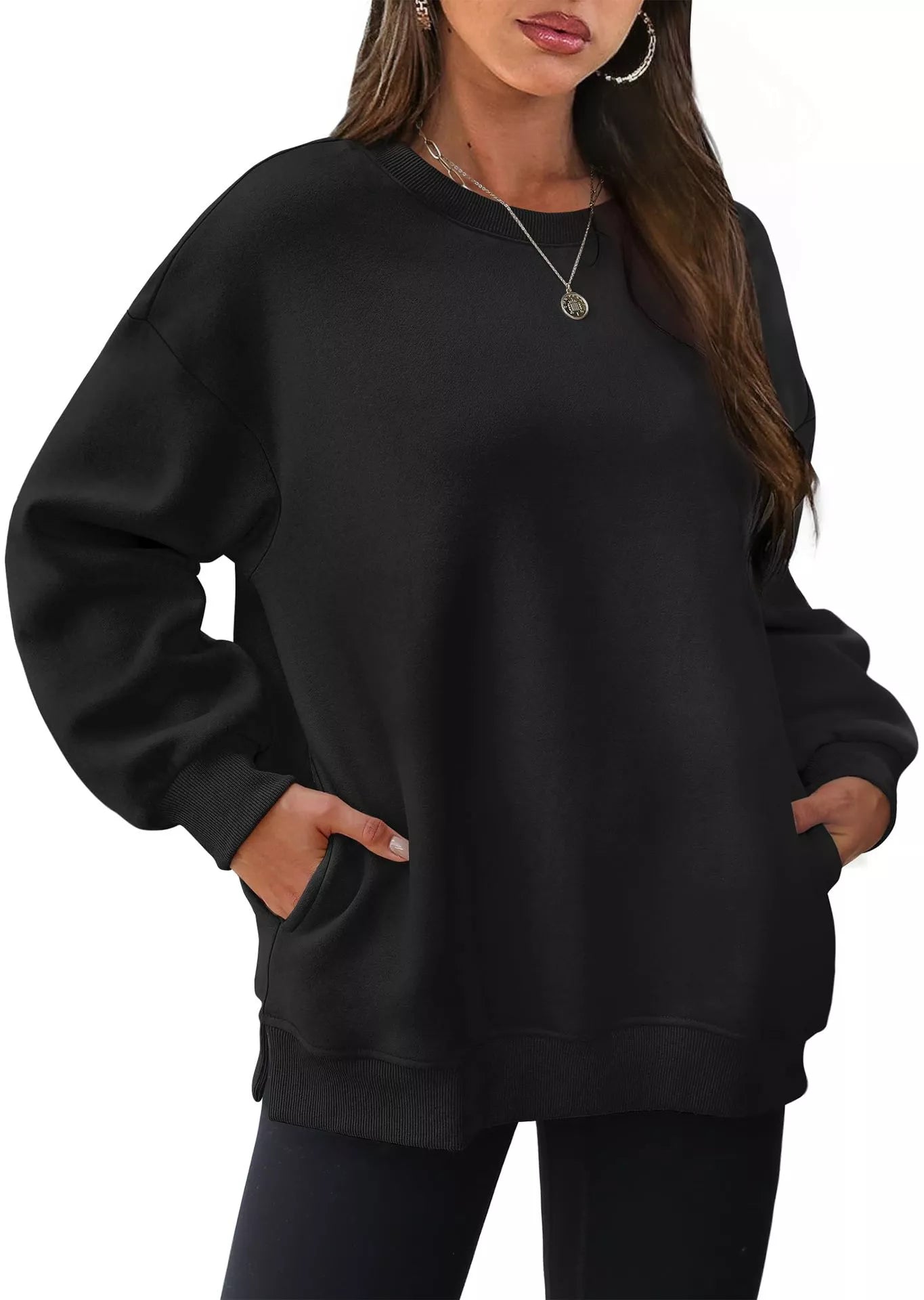 Sarah Express Women's Casual Solid Color Long Sleeve Sweatshirt Black
