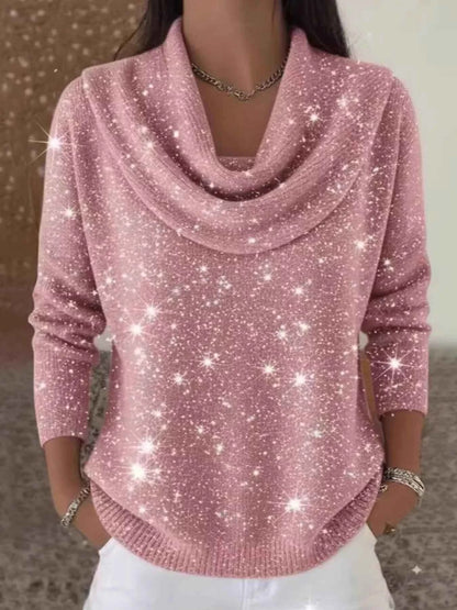 Sarah Express Women's Glitter Cowl Neck Long Sleeve Sweater Plus Size