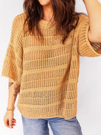 Sarah Express Women's Hollow Out Openwork Knit 3/4 Sleeve Sweater