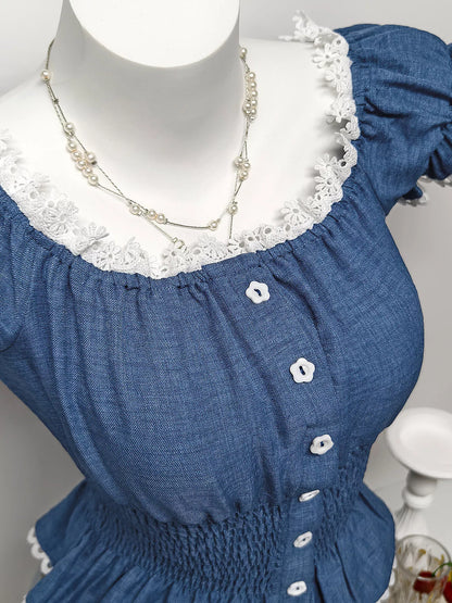 Sarah Express Women's Smocked Short Sleeve Blouse