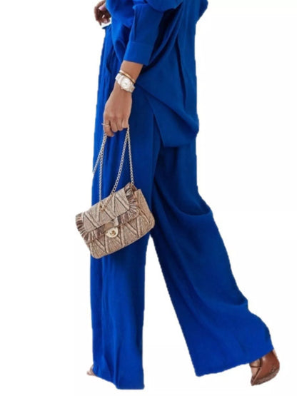 Sarah Express Women's Plus Size Button Up Shirt and Pants Two-Piece Set - Relaxed Fit Casual Outfit