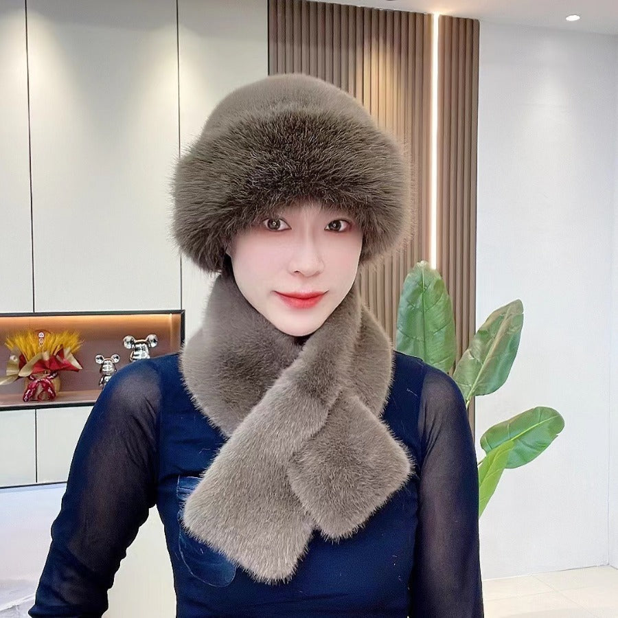 Sarah Express Women's Plush Winter Hat Scarf Set Dome Cap Warm Windproof