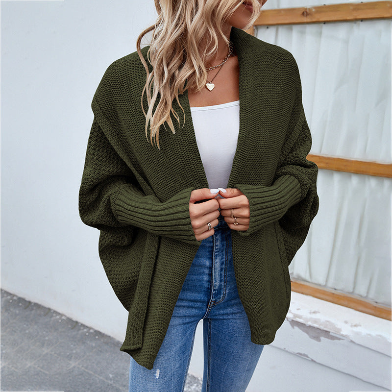 Sarah Express Women's Oversized Knit Cardigan - Batwing Sleeve Open Front Sweater Jacket Army Green