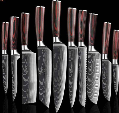 Sarah Express Professional Damascus Chef Knife Set - 7CR17 Stainless Steel Kitchen Knives Ten piece set