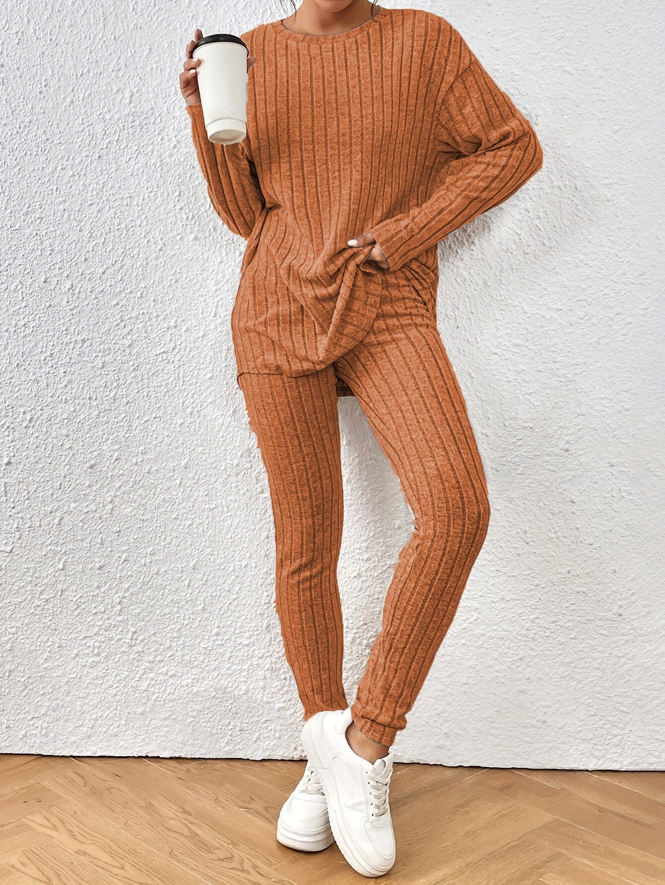 Sarah Express Women's Casual Cotton Two-Piece Matching Set Long Sleeve Top & Trousers