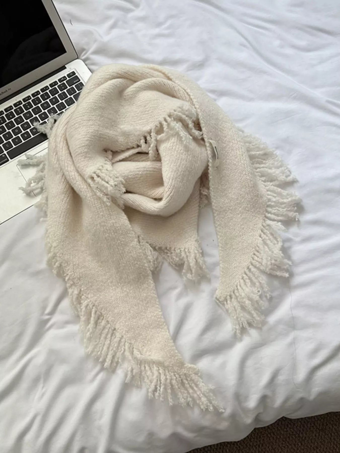 Sarah Express Women's Fringe Trim Knit Scarf Off-white ONESIZE