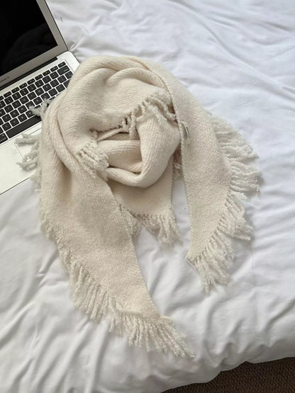 Sarah Express Women's Fringe Trim Knit Scarf Off-white ONESIZE