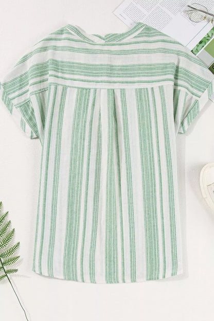 Sarah Express Women's Breathable Gauze Half Button Short Sleeve Casual Blouse