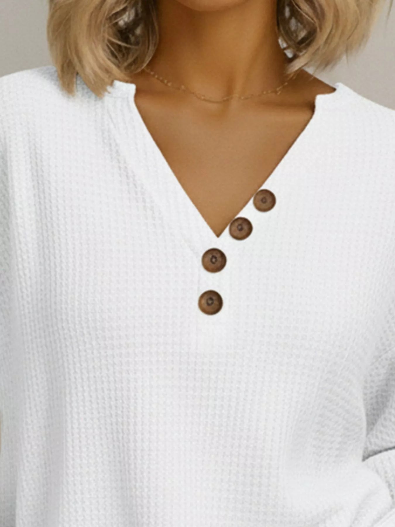 Sarah Express Women's Casual Waffle Knit V-Neck Long Sleeve T-Shirt