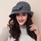 Sarah Express Women's French Style Retro Bowler Hat Dome Crown with Bow Accent Polyester