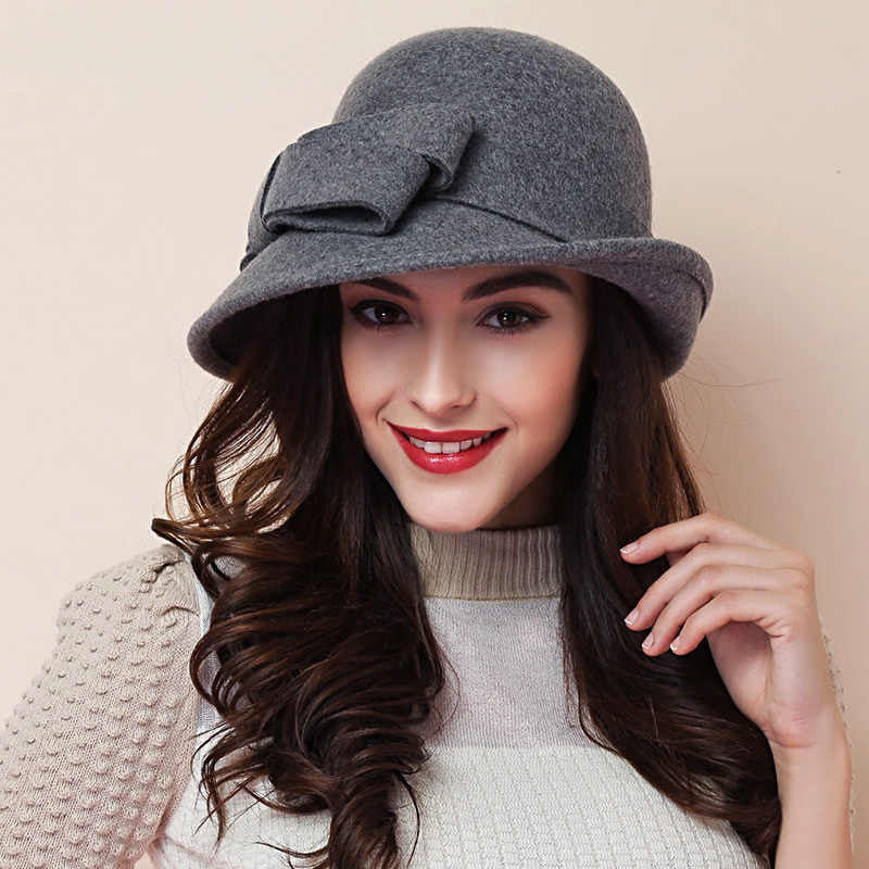 Sarah Express Women's French Style Retro Bowler Hat Dome Crown with Bow Accent Polyester