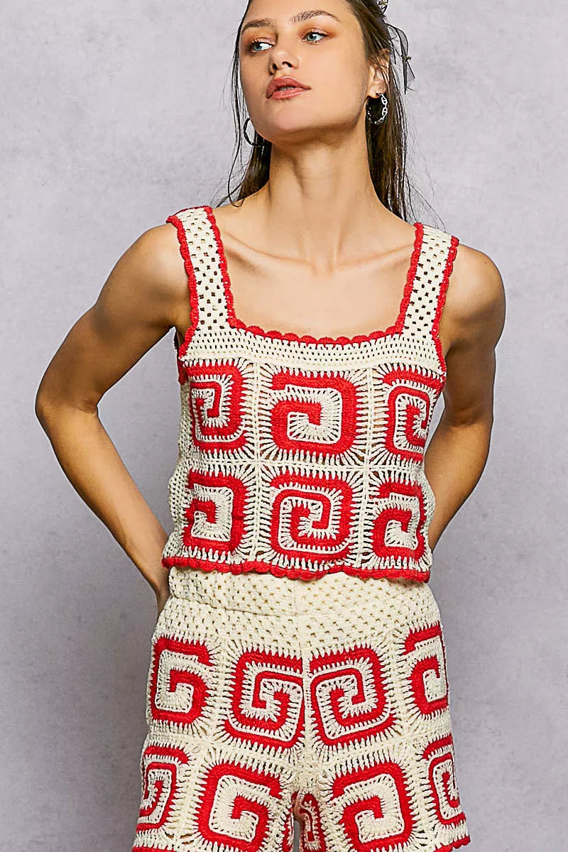 Sarah Express Women's Handmade Crochet Cropped Tank with Granny Square Pattern