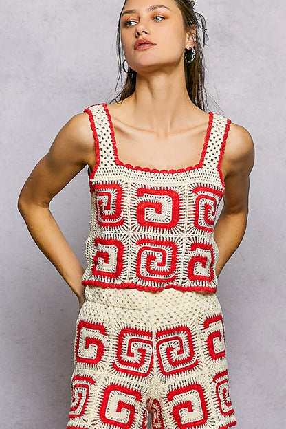 Sarah Express Women's Handmade Crochet Cropped Tank with Granny Square Pattern
