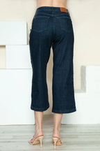 Sarah Express Women’s Plus Size High Rise Crop Wide Leg Jeans with Braid Detail
