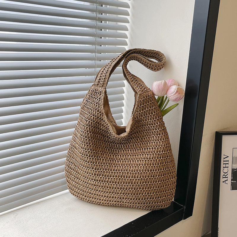 Sarah Express Woven Beach Shoulder Bag Khaki Without Pendant