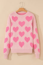Sarah Express Women's Valentine's Day Heart Jacquard Round Neck Sweater