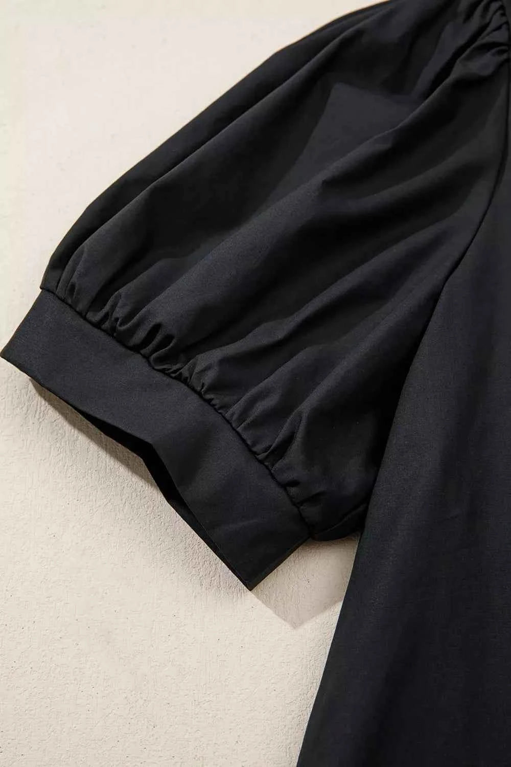 Sarah Express Women's Embroidered V-Neck Blouse - Short Puff Sleeve Cotton Lyocell Top