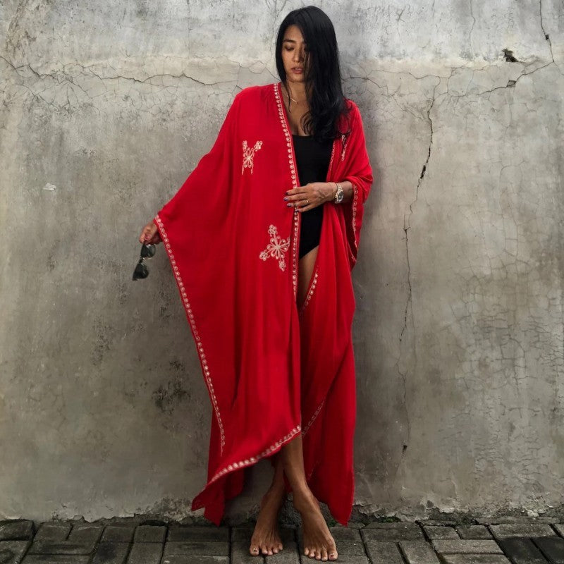 Sarah Express Women's Rayon Embroidered Beach Cover Up Cardigan Sun Protection Swimwear