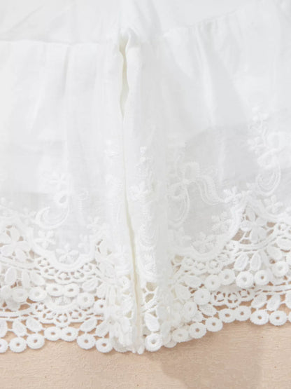 Sarah Express Women's Lace Ruffle Tiered Drawstring Elastic Waist Shorts