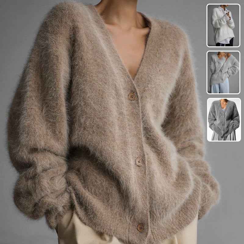 Sarah Express Women's V-Neck Button Cardigan Loose Knit Sweater Fall Winter Fashion