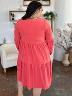 Sarah Express Women’s Plus Size V-Neck Balloon Sleeve Tiered Dress
