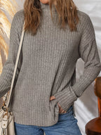 Sarah Express Women's Ribbed High Neck Knitted Top