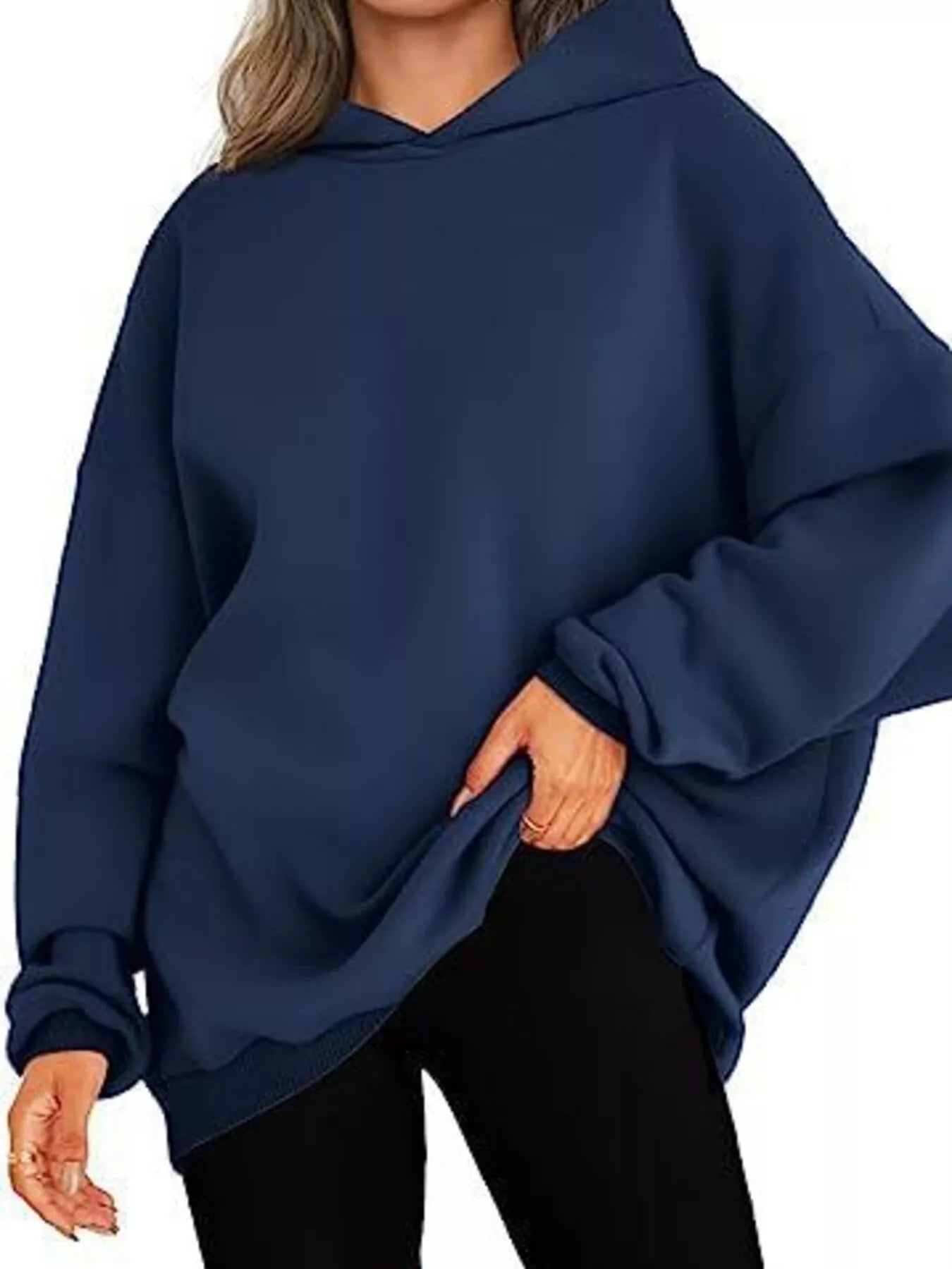 Sarah Express Women's Drop Shoulder Long Sleeve Hoodie Navy Blue