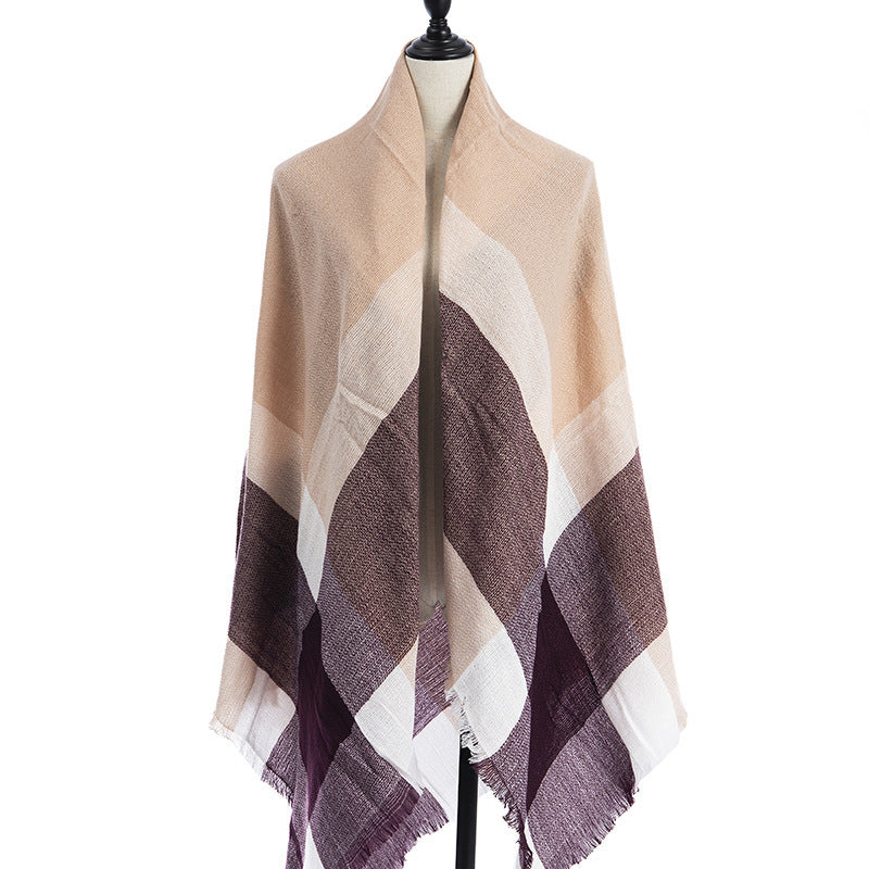 Sarah Express Women's Oversized Square Scarf Cashmere-like Double-Sided Shawl 140cm Woven Fall Winter Accessory