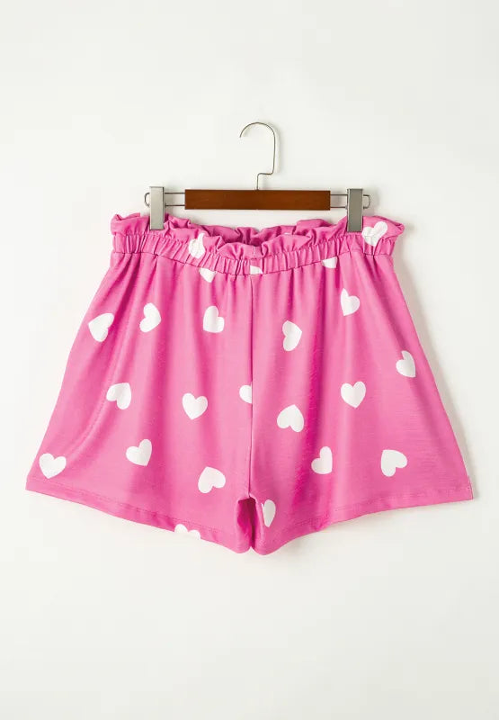 Sarah Express Women's Heart Round Neck Long Sleeve Top and Elastic Waist Shorts Set