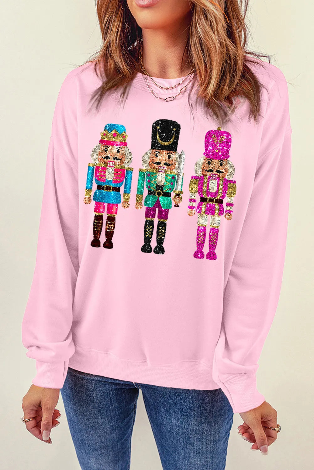 Sarah Express Women's Nutcracker Graphic Round Neck Long Sleeve Sweatshirt