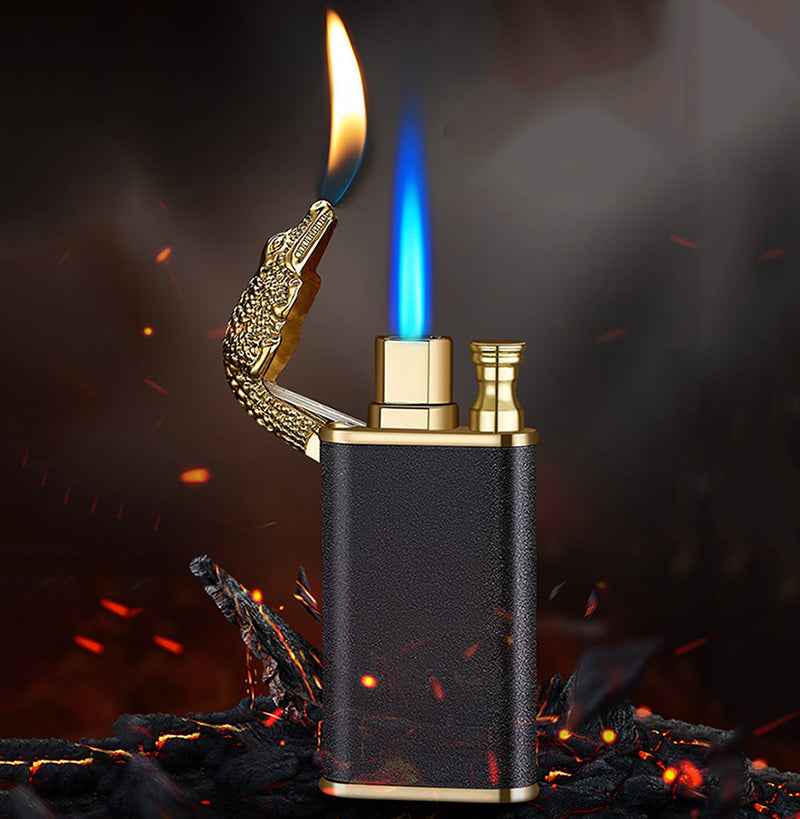 Sarah Express Blue Flame Metal Lighter - Windproof Butane Lighter with Dolphin Dragon Design