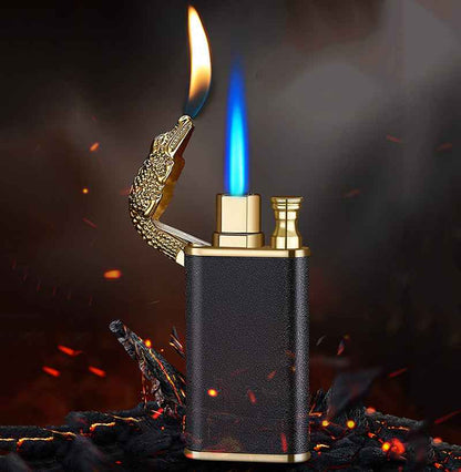 Sarah Express Blue Flame Metal Lighter - Windproof Butane Lighter with Dolphin Dragon Design