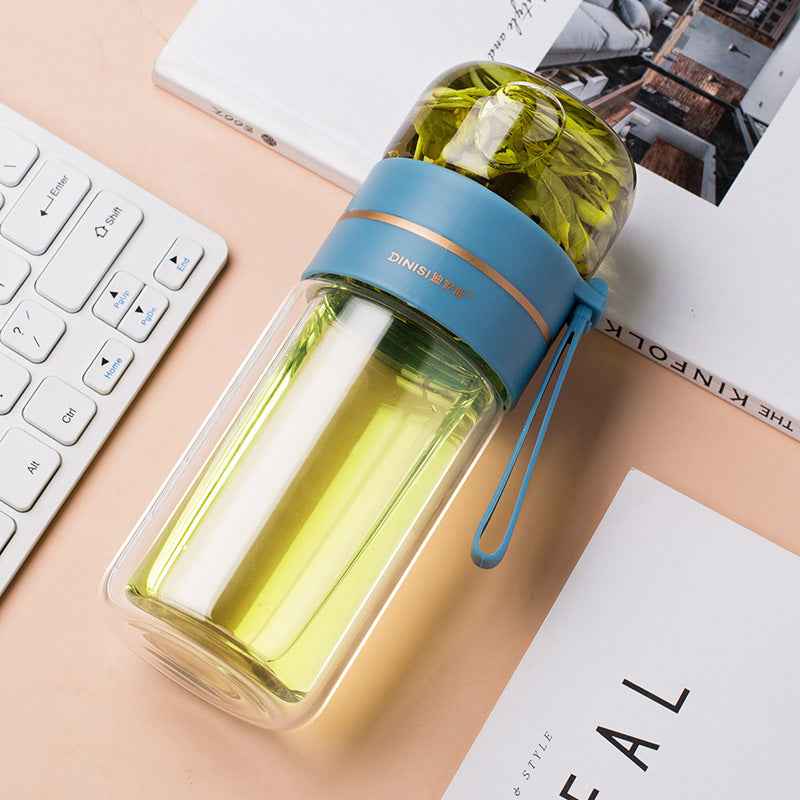 Sarah Express Premium Double Wall Glass Tea Infuser Bottle - Leak Proof Insulated Water Bottle 400-450ml Blue 400ml